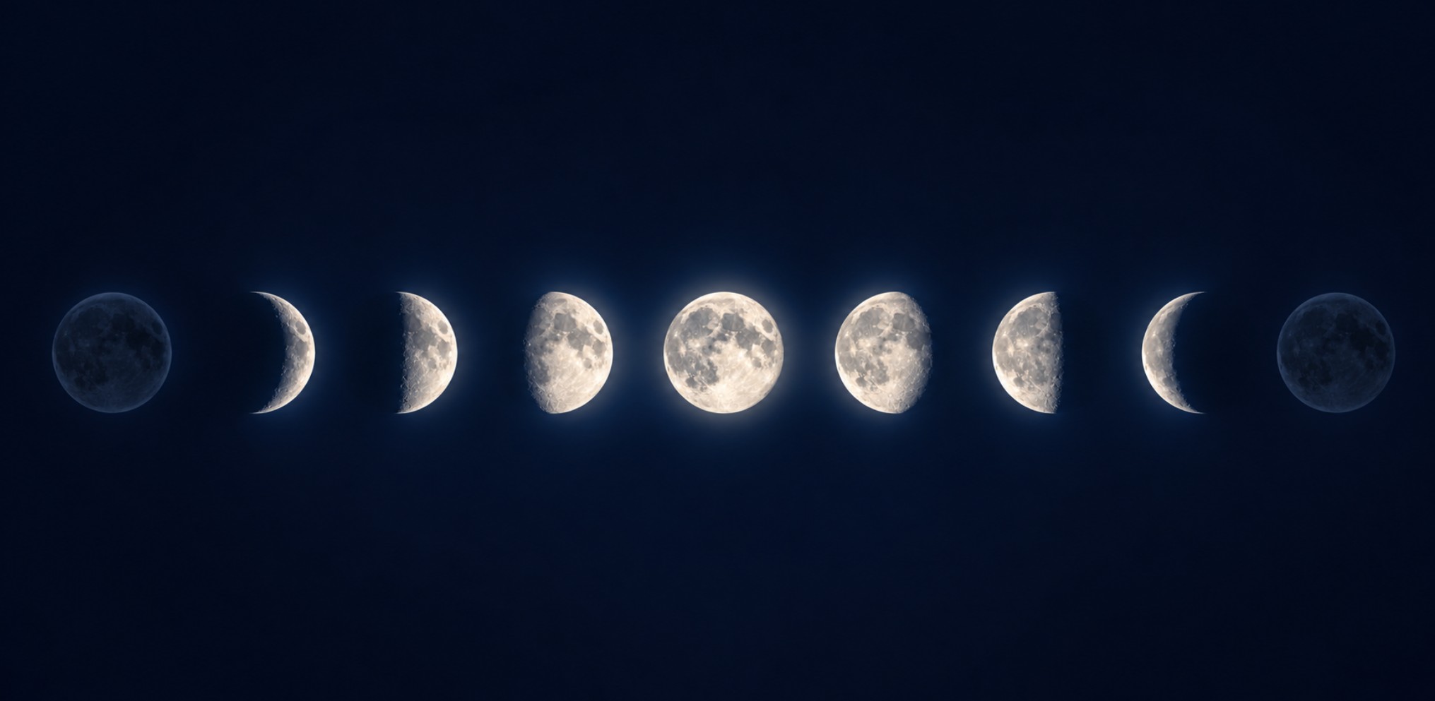 Les phases de la lune : nouvelle lune, premier quartier, pleine lune, dernier quartier